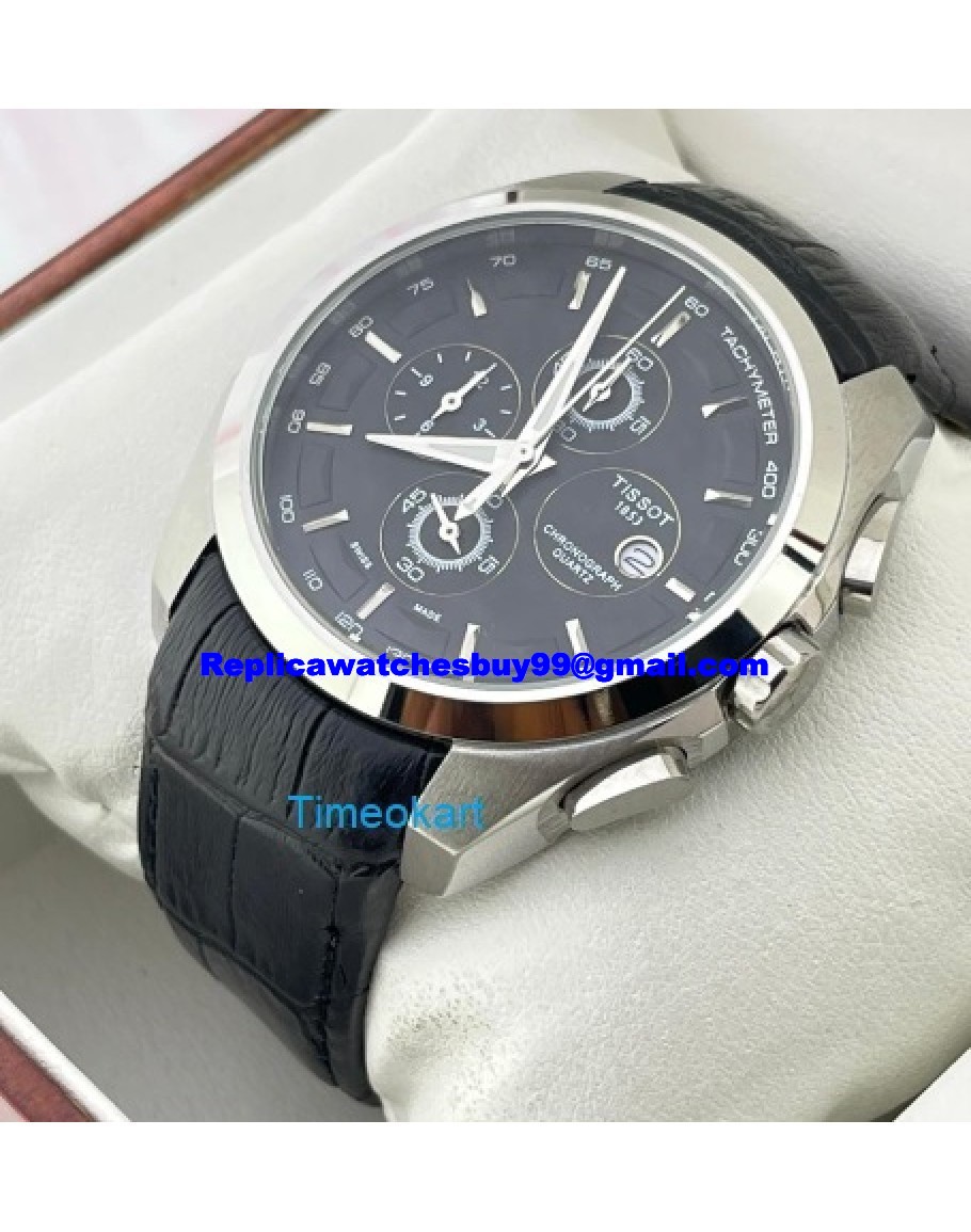 Tissot Couturier Chronograph Black Steel Leather Strap Watch