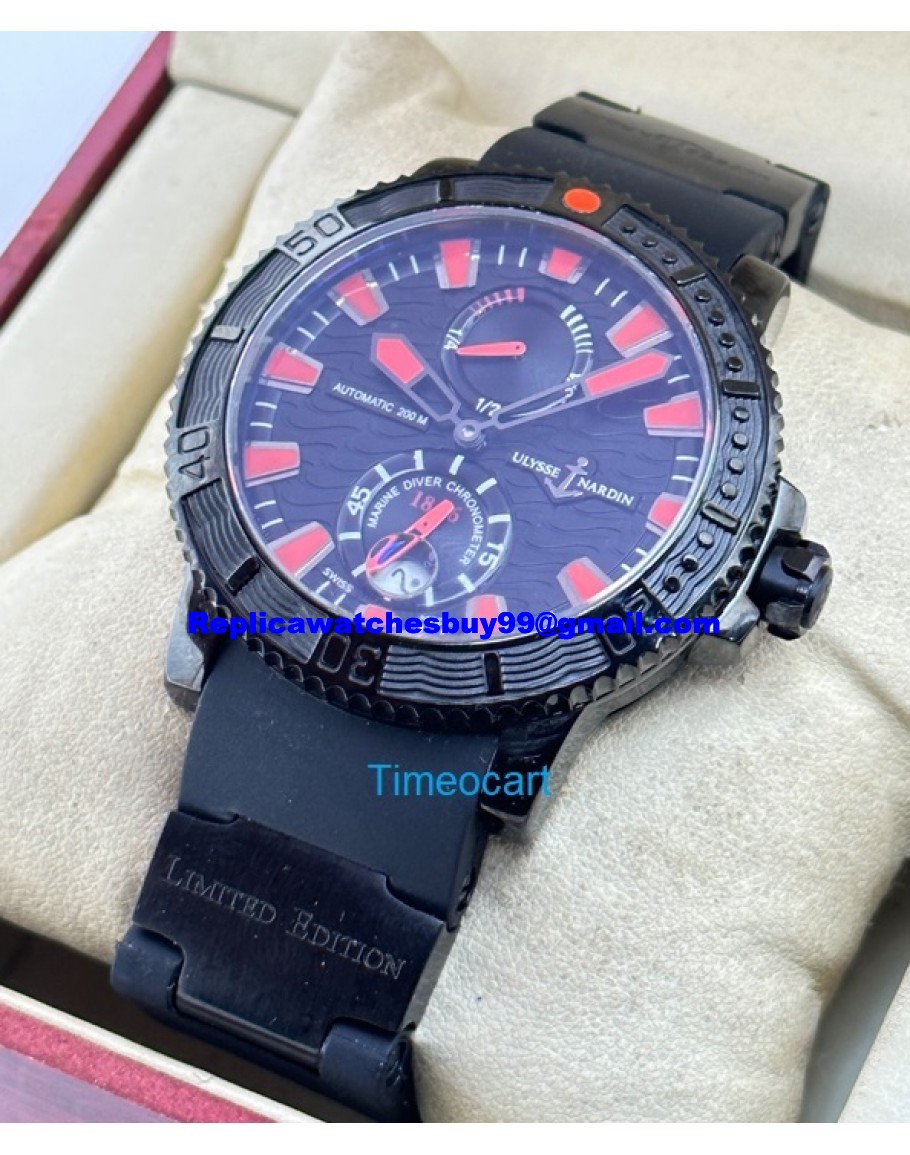 Ulysse Nardin Marine Diver Black Sea Rubber Strap Swiss Automatic Watch