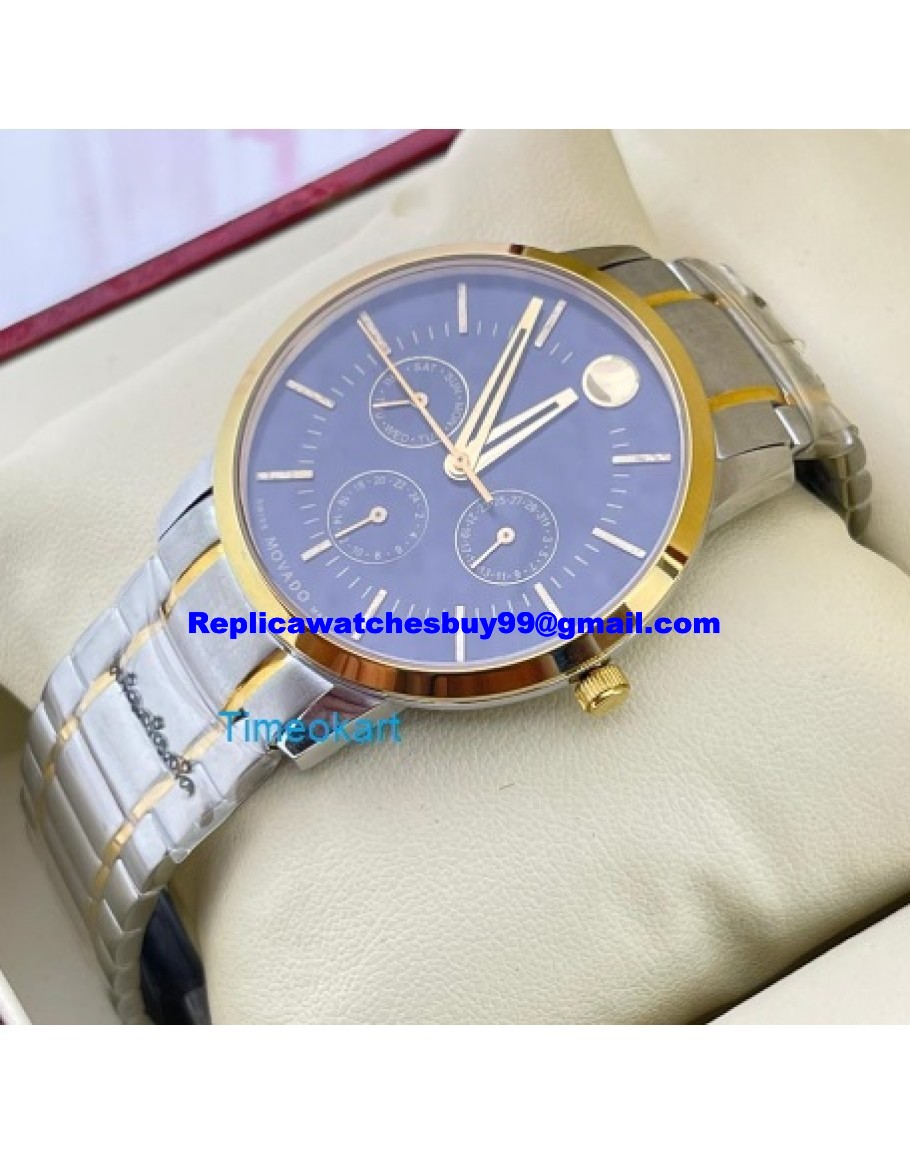 Movado Day Date GMT Chronograph Black Dual Tone Watch